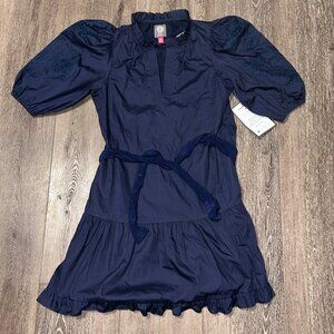 Vince Camuto Navy Blue Wrap Dress Size 6 Puff 1/4 Sleeve BRAND NEW NWT